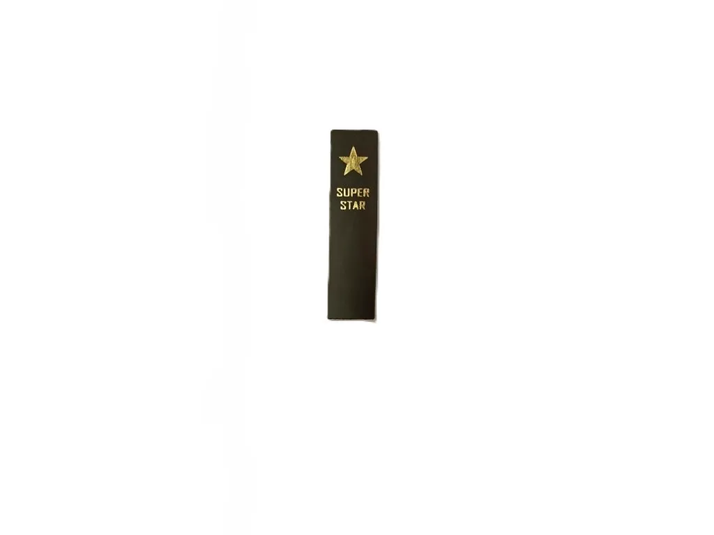 ČERNÁ* Eko kůže cedulka / ZLATÁ HVĚZDA / nášivka SUPER STAR15x60 mm