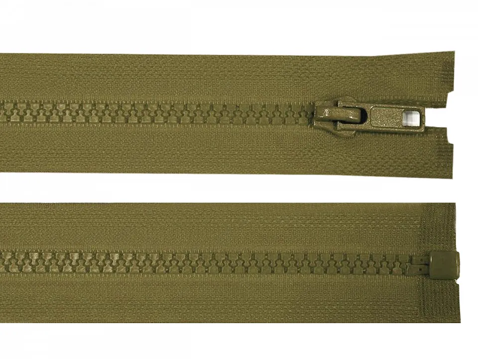 KHAKI * Kostěný zip délka 80 cm - bundový