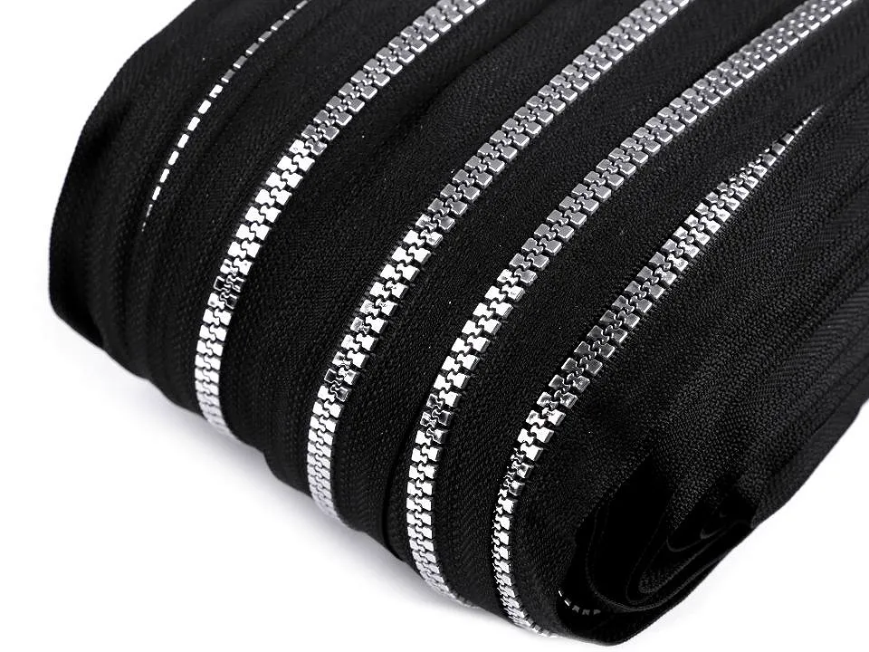 ČERNÁ-ŠEDÁ * Kostičky - Kostěný zip 5 mm metráž