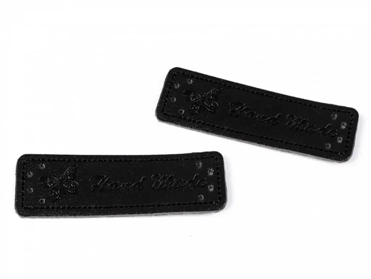 ČERNÁ * Eko kůže cedulka / ozdoba / nášivka Handmade 15x50 mm