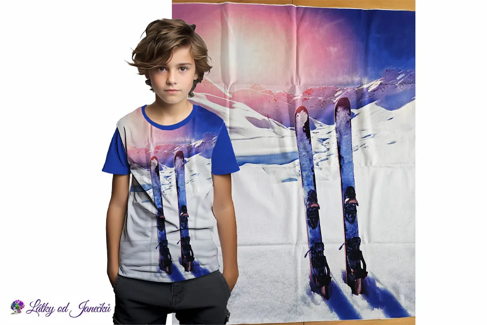 Bavlněný úplet TOP 180g -  PANEL L 70 cm - Lyže